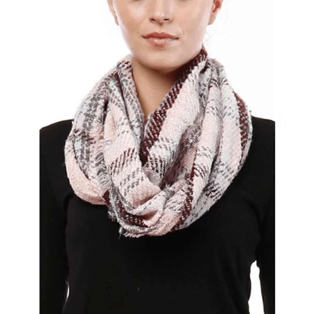 Ladies Fringe Pink Plaid Scarf